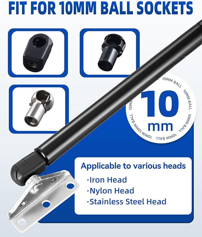 ARANA 10MM Gas Struts Mounting Bracket, 4PCS Ball Stud Mounts Brackets for Universal Lift Supports Shocks Spring with 20 Screws, Silver (Only Fits 10mm Ball Head)