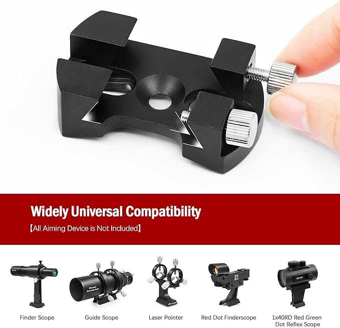 Astromania Universal Quick Release Finder Shoe Base for Schmidt Cassegrains and Other Telescope 130-400mm Diameter - for MQR III&IV/Witty One and V-Bracket - Black