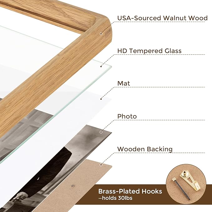 Dreamland 4x6 Matted to 3.5x5 Picture Frame Solid Oak Wood Picture Frames Handcrafted Rounded Corner with HD Tempered Glass Tabletop or Wall Mount Display, 1 Pack