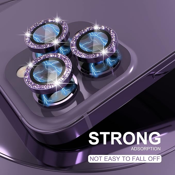 Choiche Compatible for iPhone 14 Pro/iPhone 14 Pro Max Camera Lens Protector Bling, 9H Tempered Glass Camera Cover Screen Protector Metal Ring Decoration Accessories (Glitter-Purple)