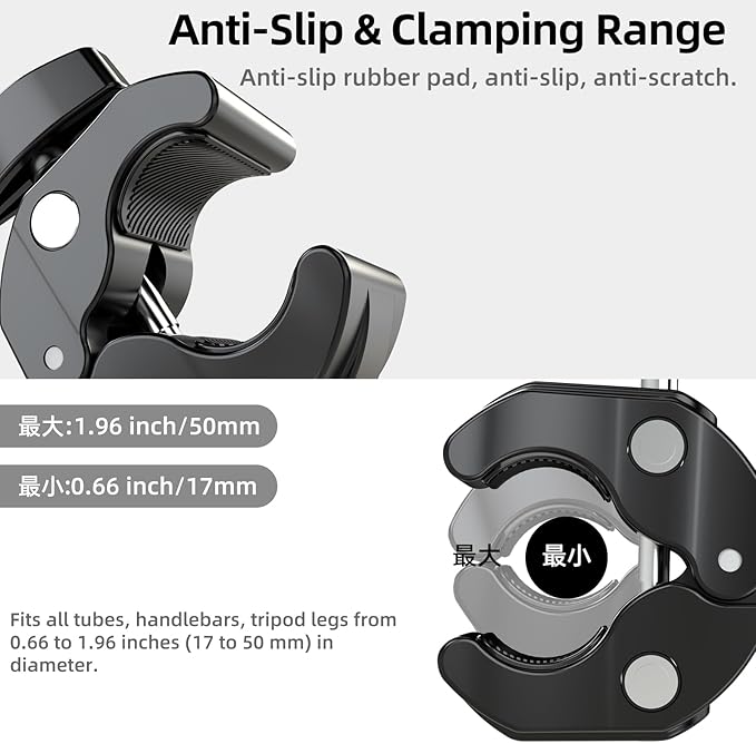Bike/Bicycle/Motorcycle Handlebar Clamp Mount for DJI Action 6/5 Pro, with 360° Dual Ball Head for Insta360 X5/X4, DJI Osmo Nano, Osmo 360, Osmo Action 4, All GoPro - Action Camera Accessories