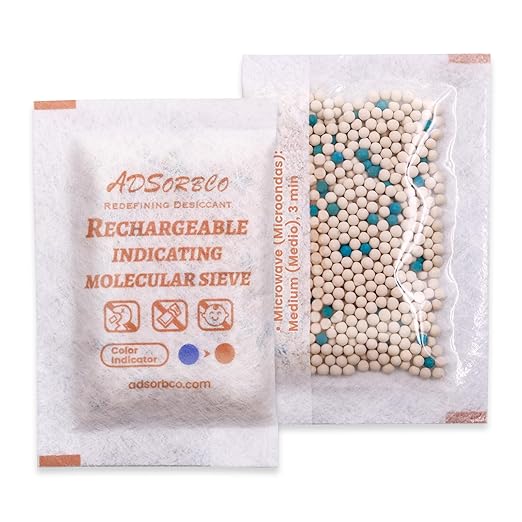 ADSorbco 5Gram (50 Packs) Molecular Sieve Desiccant Packs – Indicating Silica Gel Packets for Rapid Moisture Absorption in Pharmaceuticals, Supplements, and Electronics