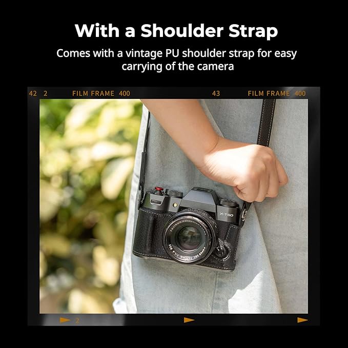 SMALLRIG X-T50 Half Leather Case Kit with Shoulder Strap, Retro Style Leather Camera Half Case with Aluminum Alloy Frame for FUJIFILM X-T50 (Black) - 4709