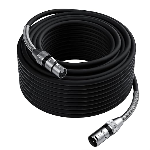 XLR Microphone Cable 200 FT, XLR Male to Female Balanced Mic Cable, 3-Pin Shielded Speaker Cord, Zinc Alloy Connectors, 22AWG Pure Copper, Metal Spring SR, Recording Studio, Podcast, Black