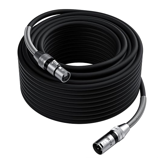 XLR Microphone Cable 100 FT, XLR Male to Female Balanced Mic Cable, 3-Pin Shielded Speaker Cord, Zinc Alloy Connectors, 22AWG Pure Copper, Metal Spring SR, Recording Studio, Podcast, Black