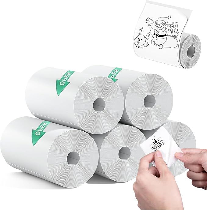 5 Rolls Premium Mini Thermal Printer Sticker Paper, 57 X 25mm, Mini Printer Sticker Paper for Most Kids Instant Camera, Kids Instant Camera Refill