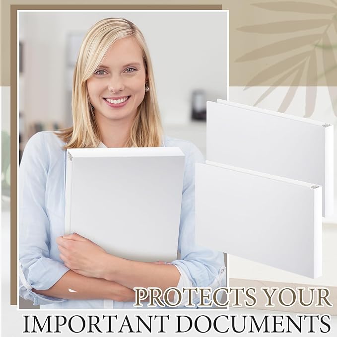 Humyoun 4 Pcs 11 x 17 Inch 3 Ring Binders 1 Inch Rings Heavy Duty View Plastic Flexible D Ring Binders Economy Holds 11" x 17" Paper for Artwork Blueprints, Office, Home, Work Places (White)