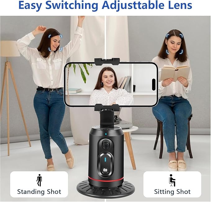 Automatic Face Tracking Tripod, 360° Rotating Smart Camera Stand, LED Fill Light, No App Required, Gesture Control, with Detachable Remote Control, Suitable for Vlog Live Broadcast and Video
