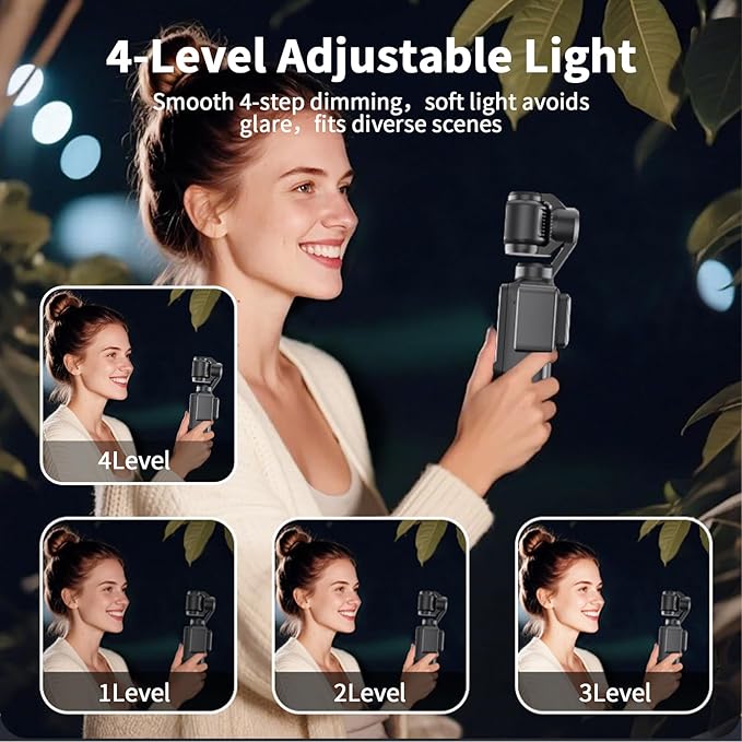 Magnetic Mini Light for DJI Osmo Pocket 3 Action 4/5/Pro Creator Combo Accessories, 2W 600mAh Rechargeable LED Fill Light, 3 Color Modes, 4 Levels Brightness, IPX4 Water Resistance