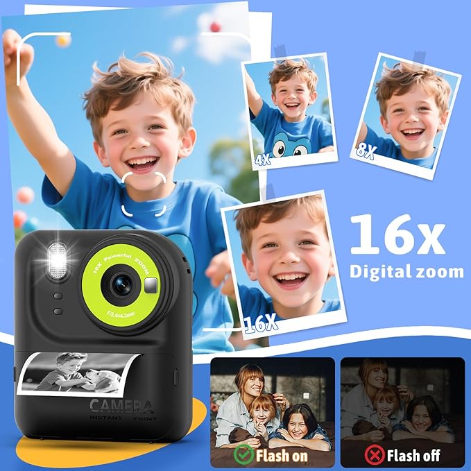 Okaloka Kids Instant Print Camera Toys,1080P HD Toddler Digital Video Camera,Birthday Christmas Gifts for Girls Boys age 3-12 Year old - 32G SD Card Included (Black)