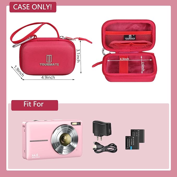Hard Storage Case for CAMKORY/VAHOIALD/QONGUDS/Fleafer/WONNIE/VYNCS/SMARTKLIK/Rovemre/YiFuar/Focusify/Canon PowerShot 180 190/Sony DSCW800 830 Digital Camera(Case Only) (Rose Red)