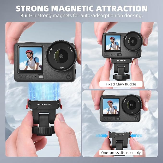 BRDRC Action 6 Cold Shoe Adapter Mount for DJI Osmo Action 6, Magnetic Quick Release Adapter for DJI Osmo Nano, 180° Tilt Adjustable & 1/4" Screw Hole Tripod for DSLR Photography Accessories