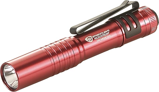Streamlight 66323 MicroStream 45-Lumen 420-Candela EDC Ultra-Compact Flashlight with AAA Alkaline Battery, Clear Retail Packaging, Red