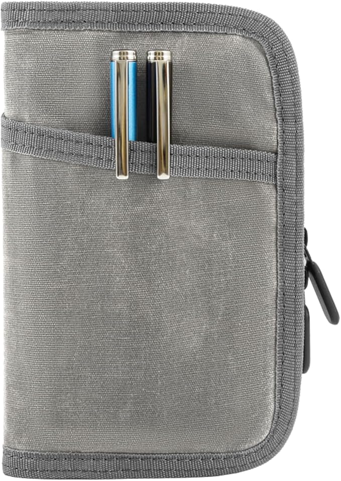 Field Notes Notebooks Cover,Journal Cover for 3.3 x 5.5 Field Notes Moleskine Cahier,Water Resistant Pocket Notebook Cover for Journal Notebook Planner with Zipper Pen Holder,Waxed Canvas (Grey, 3.3 x 5.5 inch)