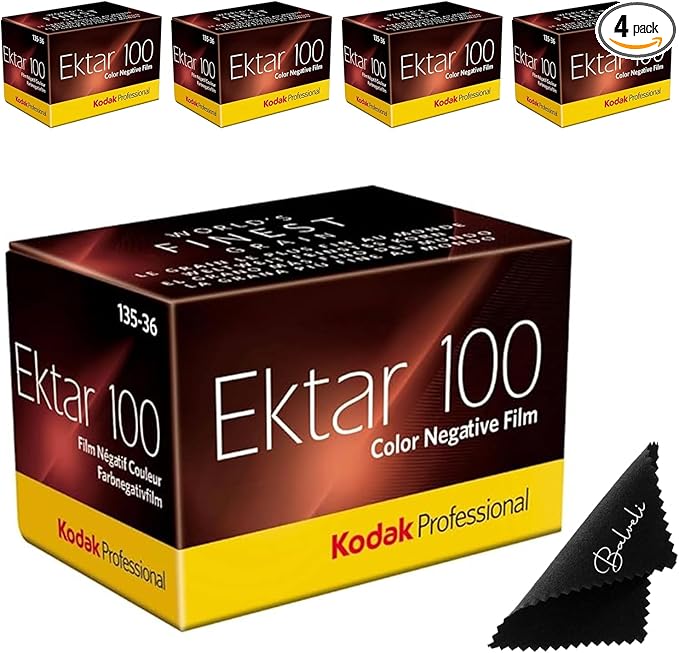 Kodak Ektar 100 35mm Film 4-Pack – ISO 100, 36 Exposure Color Film for 35mm Film Camera – Includes Balveli Premium Microfiber Cloth