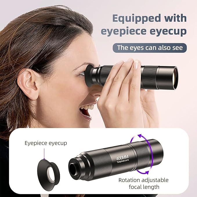 400mm Telephoto Lens for iPhone & Android – HD Phone Telescope with FMC 7-Layer Optical Coating, Universal Clip, Eyepiece & Carrying Case for Wildlife, Sports & Travel