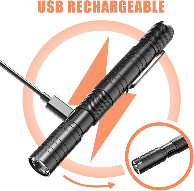 Rechargeable Pen Light, Zoomable Led Penlight Inspector Light Pocket Flashlight with Clip Small Mini Handheld Slim Flashlight 360 Lumens LED for Nurse Medical Repair Engineer Doctor