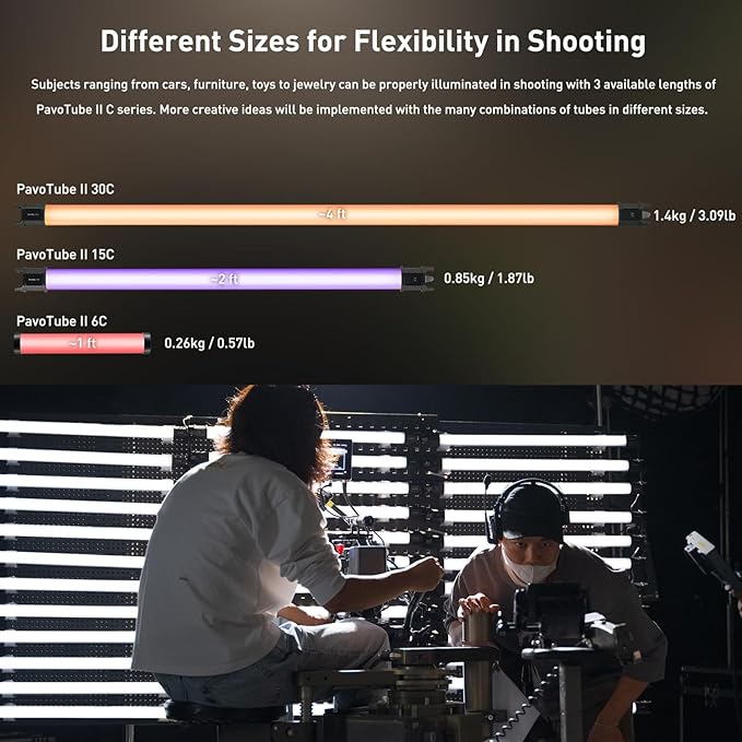 NANLITE PavoTube II RGBWW LED Light Tube, Color RGBWW LED Pixel Tube Photography Handheld LED Video Lighting Wand with AC Chargers, Mounts, and Case Battery Powered (PavoTube II 15C 2Kit)