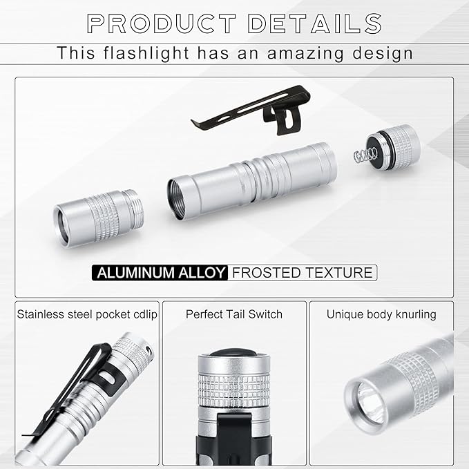 Hortsun 20 Pcs Mini Pen Light Flashlights Christmas Gifts for Men Pocket Flashlights Pen with Clip Small LED Handheld Slim Torches Without Battery(3.54 Inch,Silver White)