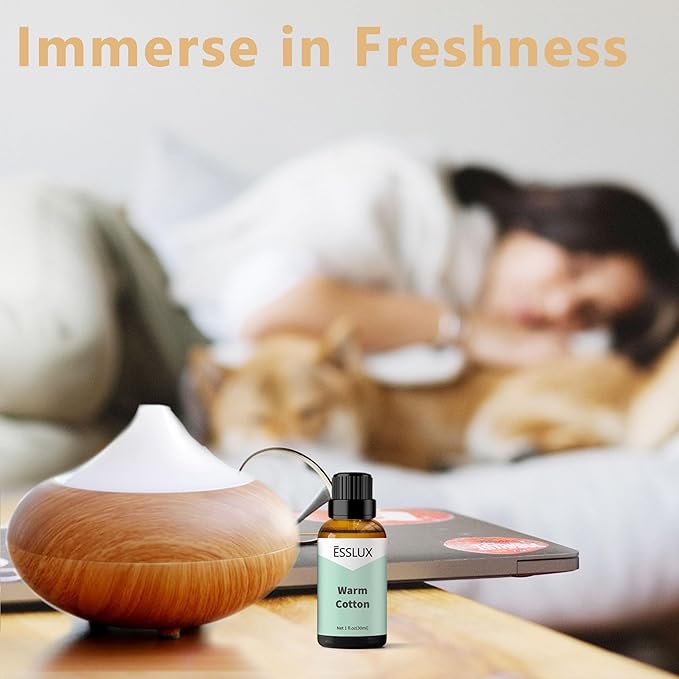Warm Cotton Fragrance Oil - ESSLUX Aromatherapy Essential Clean Scented Oils for Diffuser, Massage, Soap, Candle Making Scents, Perfume, Home Fragrance, 30 ml