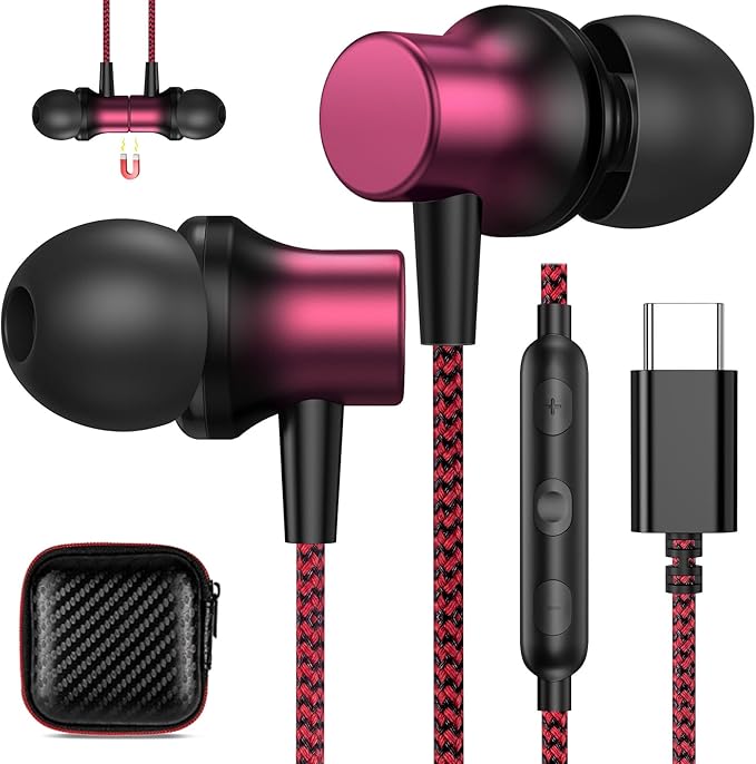 COOYA USB C Headphone Type C Wired Earbuds for iPhone 17 Pro Max 16 15 iPad 10 Air 6 Pixel 9 8 Magnetic Bass Noise Canceling In-Ear Earphone+Mic for Samsung Galaxy S25 Ultra S24 S23 A16 for OnePlus 13