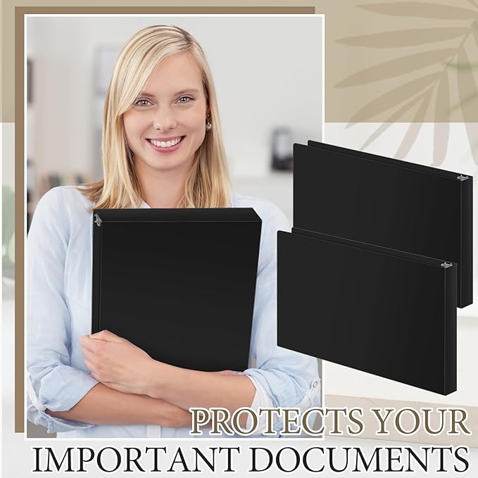 Humyoun 2 Pcs 11 x 17 Inch 3 Ring Binders 1 Inch Rings Heavy Duty View D Ring Binders Economy Holds 11" x 17" Paper for Artwork Blueprints, Office, Home, Work Places (Black)