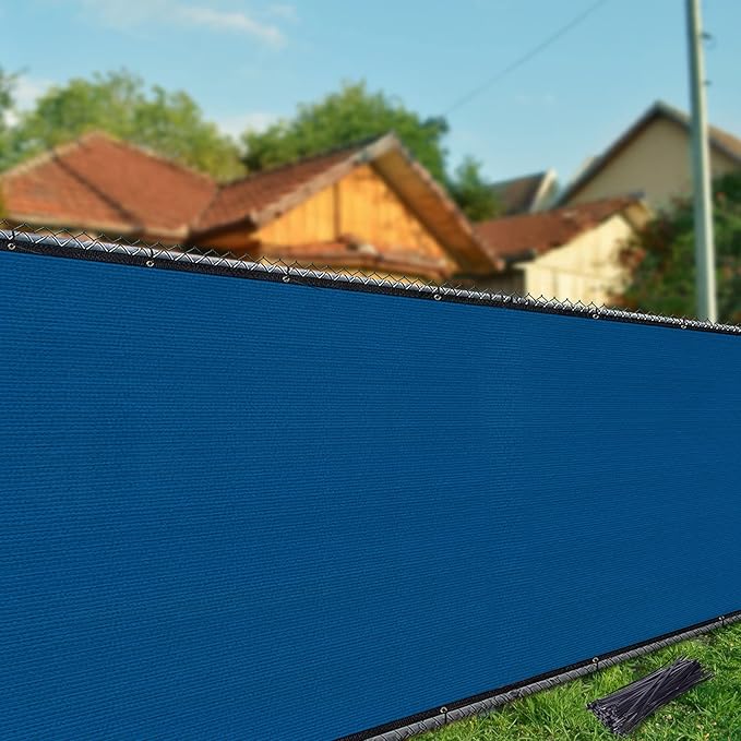 iCover 4x12ft Fence Privacy Screen, Heavy Duty Fencing Panels Screens, Outdoor Shade Cloth Mesh Barrier, Reinforced Bindings and Brass Grommets, Cable Zip Ties Included, Blue
