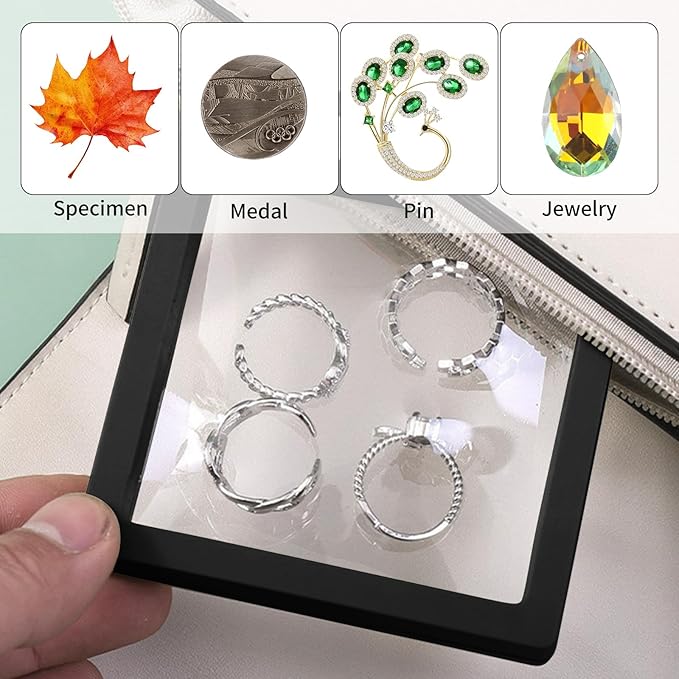 20 Pcs Black Floating Frame Case with Stands, 3.5X 3.5 x 0.8 inch, Challenge Coin Display,Transparent PE Jewelry Storage Box, Floating Display Holder Stands for Antique Challenge Coins, Medallion