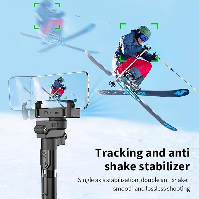 AI Tracking Gimbal Stabilizer for SmartiPhone - 360° Auto Face Follow, Bluetooth Remote, Anti-Shake Tripod for Vlogging/Live Stream, Metal Bracket with Gesture Control