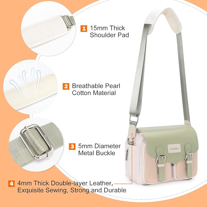 Cwatcun Camera Messenger Bag, Waterproof Flap Camera Crossbody Shoulder Case with Tripod Holder, Travel Photography Bag for Canon, Nikon, Sony, Fuji DSLR/SLR/Mirrorless Camera, Lens （Light Green）, M