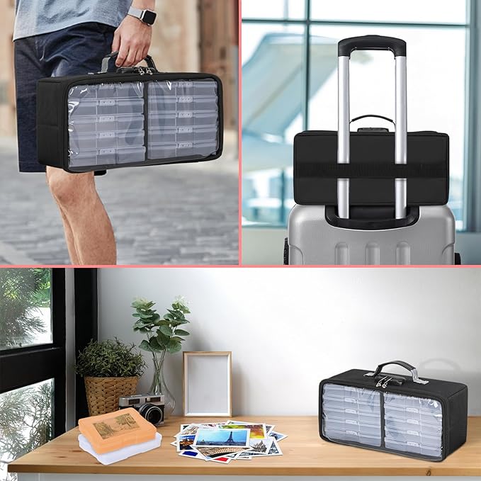IBVIVIC Photo Storage Box with 10 Inner 4" x 6" Photo Case (Clear), Photo Box Organizer with Lock, Portable Photo Storage Containers with Transparent Cover