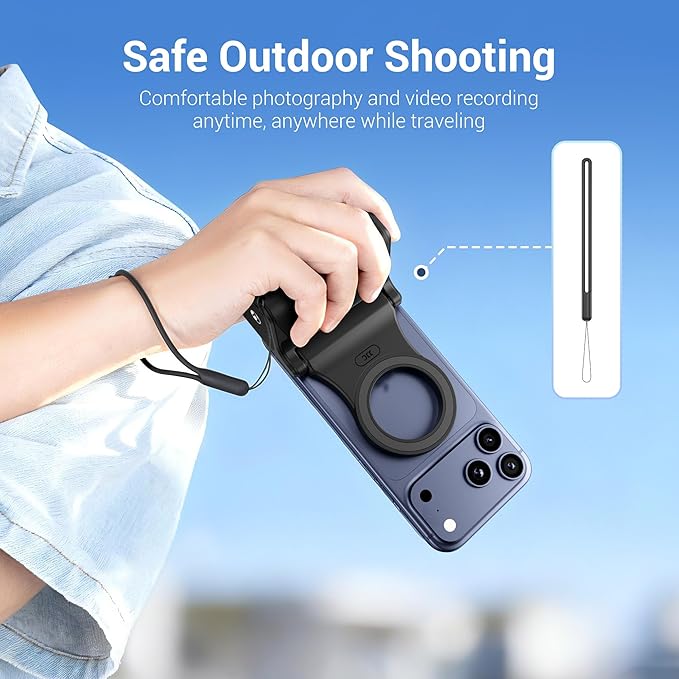 JJC Upgraded Magnetic Phone Camera Grip with Remote, Cell Phone Camera Grip Handle Compatible with MagSafe iPhone Android Phones, with 1/4" Tripod Screw for Vlogging Video Recording Selfie