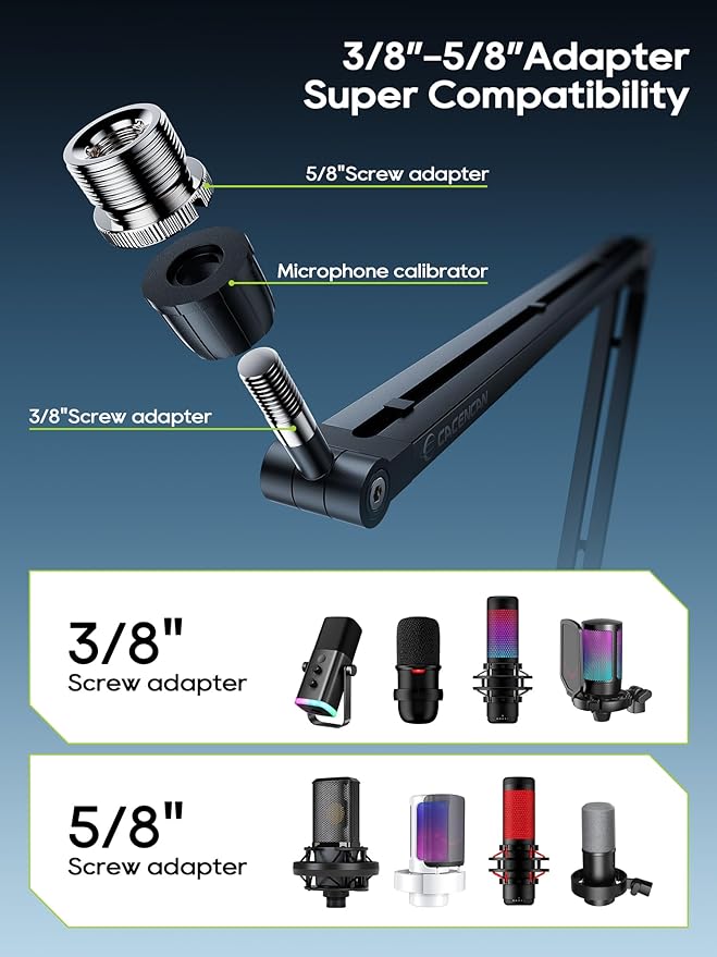 Mic Arm, Boom Arm 360° Rotatable Microphone Stand with Desk Mount, Foldable Desk Mic Arm with 3/8'' to 5/8'' Screw Adapter, Microphone Arm for Live Streaming, Gaming, Podcasting (M01)