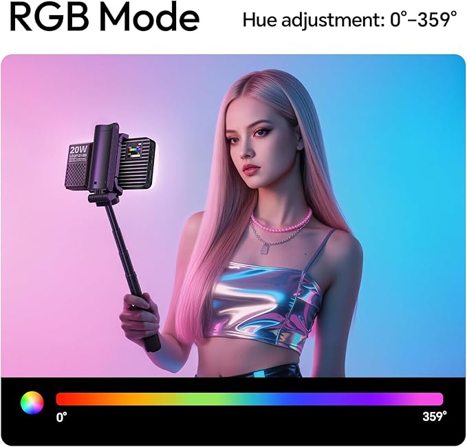 ULANZI K20 RGB Video Light, 20W LED Camera Light Panel for Photography, 1800-9000K CRI95+ 20 Effects, 3300mAh Rechargeable Portable Photo Video Lighting for DSLR Sony Canon Nikon Fuji Vlogging TikTok