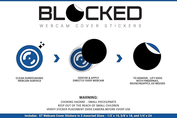 Stackable Webcam/Camera Vinyl Covers | 57 Tabbed Low-Tack Restickable Webcam Sticker | Multiple Sizes | Black 57-Pack Tabbed (Ultra Glossy)
