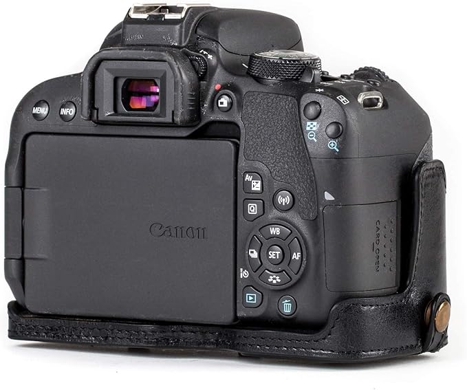 MegaGear MG1192 Ever Ready Genuine Leather Camera Case Compatible with Canon EOS Rebel T8i, Kiss X10i, Rebel T7i, Kiss X9i, 77D, 9000D (18-55mm), Black