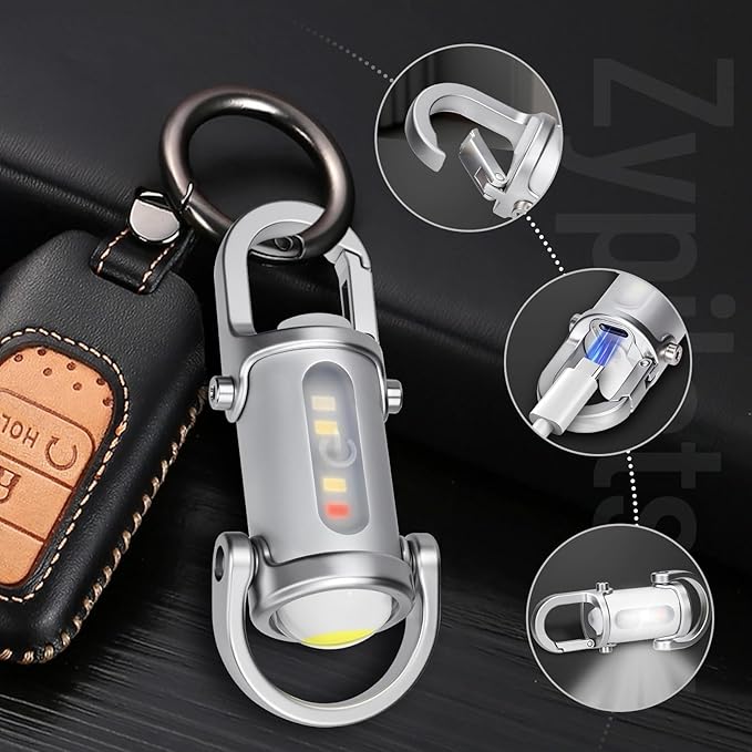 1200LM Super Bright Mini Led Flashlights USB Rechargeable Small Waterproof Keychain Flashlight Rescue, Camping-Silver