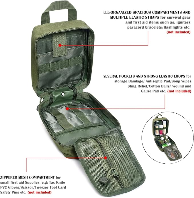 first aid kit bag empty Molle ifak pouch emt tactical medical pouch med rip away belt pouch small rescue tool pouches (OD)