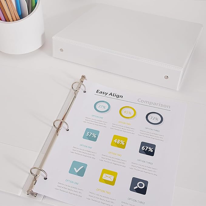 COMIX Sturdy 3 Ring Binder 1 inch with Clear View Cover, 1" Round Ring View Binder, PVC-Free, 2.4mm-Thick, 200 Sheets Capacity of US Letter Size Paper, Office ＆ School Supplies, 8 Pack (White)