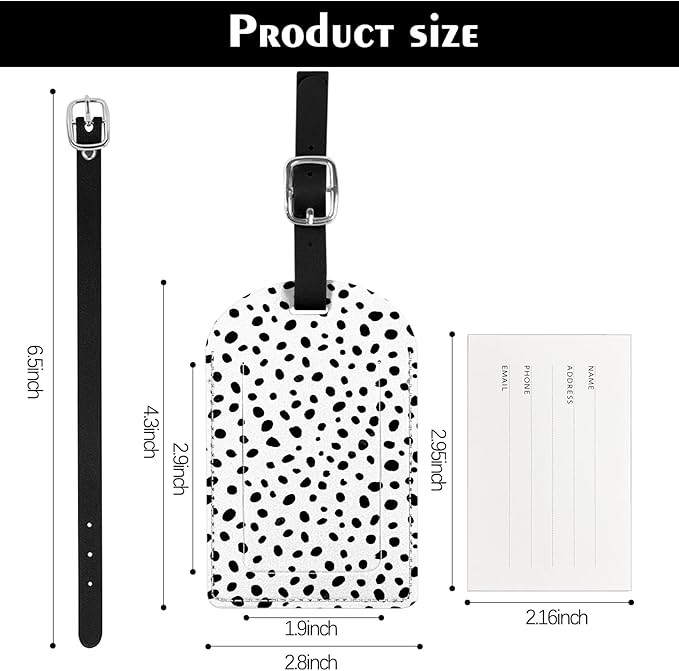 2 Pack Luggage Tag Suitcase Tags PU Leather Identifiers Privacy Cover Luggage Tags Aesthetic Cute Travel Bag Labels for Women Girls Men-Black Spot