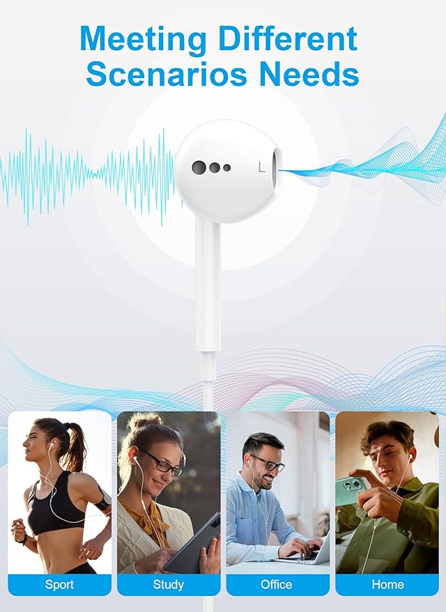 USB C Headphones for iPhone 17 16 15, Wired Earbuds with Mic & Remote Control, Nosie Cancelling for Apple Headphones with 3 Size Tips, Type C Earphones for Android, Galaxy S25 S24, Pixel 9, 2 Pack