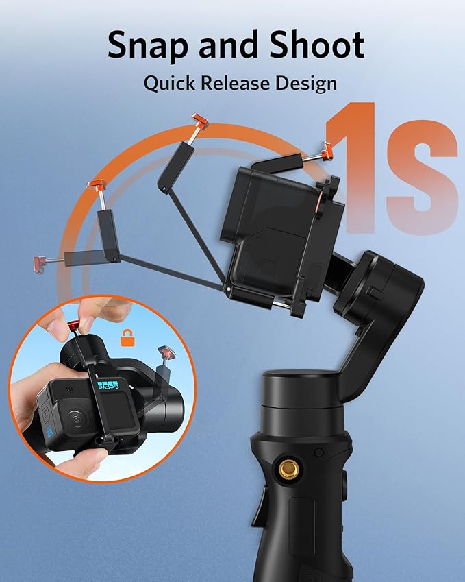 3 Axis Gimbal Stabilizer for Gopro Hero 13/12/11/10/9, Handheld Stabilizer for Gopro for Video Recording, IPX4 Waterproof, Bluetooth Control, Compatible with Osmo Camera, Insta360, hohem iSteady Pro4