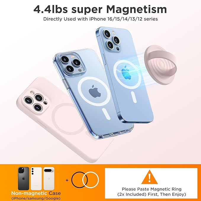 Upgraded Magnetic Phone Grip, Liquid Silicone Soft and Portable, Removable Finger Loop Ring Grip Holder for iPhone, Strong Magnetic Attraction, Compatible with MagSafe Phone Case, Lovely Pink