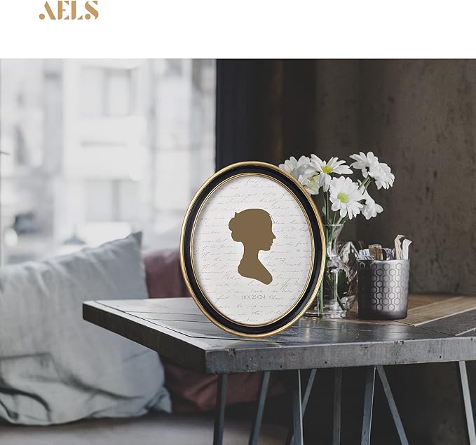 AELS 8x10 Inch Vintage Picture Frame, Elegant Antique Photo Frames with Glass Front, Photo Display, Tabletop Wall Hanging, Gift Ideas, Black Oval with Gold Trim