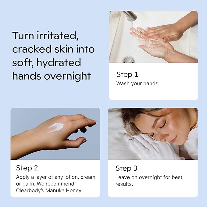 Clearbody Organics Organic Cotton Gloves - 5 Pairs, Large, White - Moisturizing Gloves for Dry Hands - Cotton Liners for Overnight Hydration