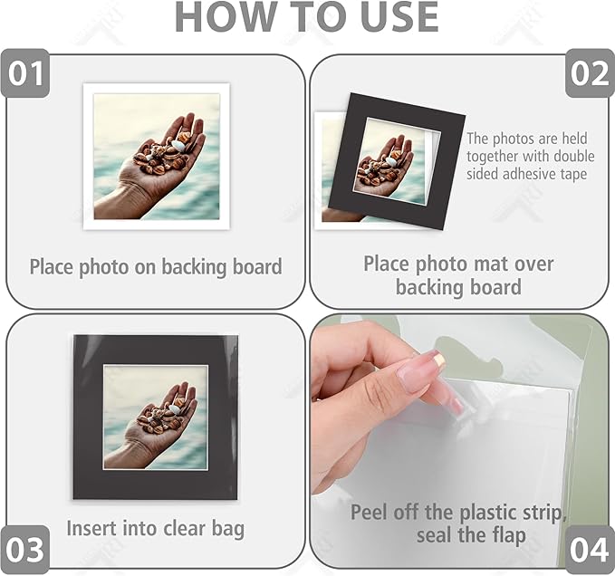 Golden State Art, Acid Free, Pack of 5, 12x12 Black Picture Mats Mattes with White Core Bevel Cut for 8x8 Photo + Backing + Bags