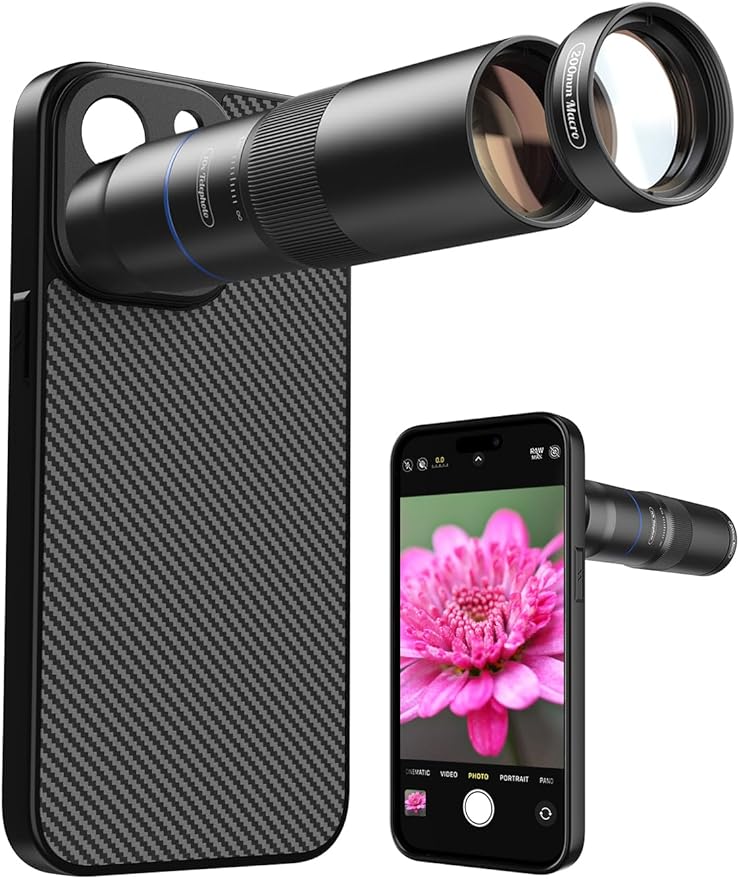 MIAO LAB HD 10X Telephoto Lens & 200mm Macro Lens, 2-in-1 Aluminum Phone Camera Lens Kit with 17mm Lens Thread Interface Mobile Phone case. Phone Lens Attachment Fit for iPhone 15 Pro Max