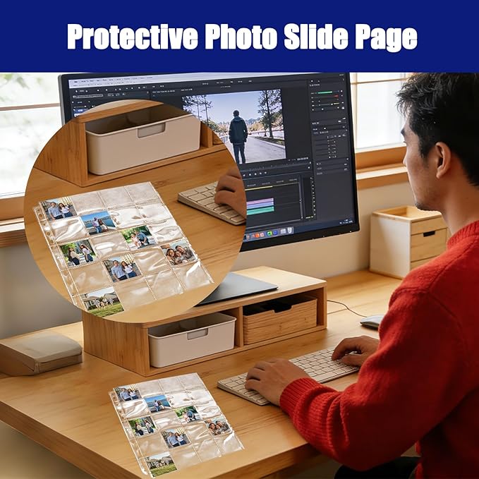 STARVAST 100PCS Protective Photo Slide Pages Holds 20 55mm Slides Top Loading Photo Page Sleeves for 3 Ring Binder Holds 2000 2.2 Inch Photos Clear Archival Slide Storage Album Refill Preservers