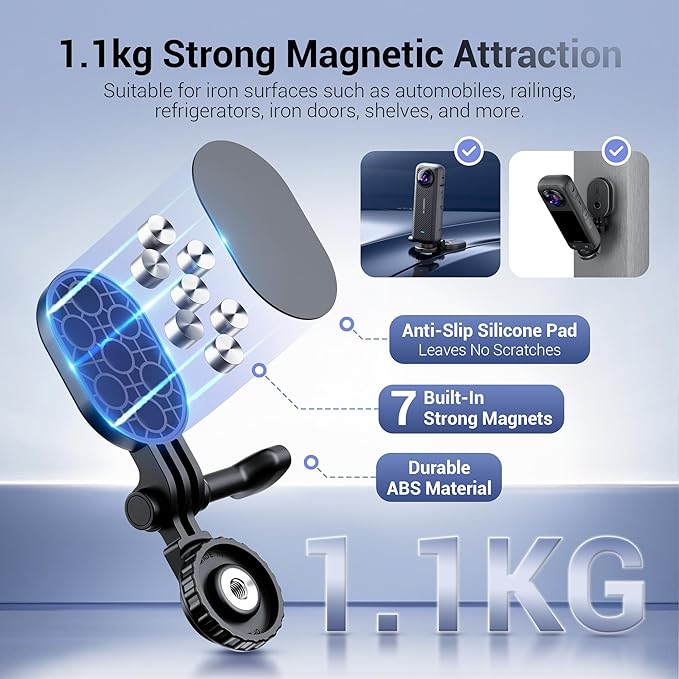 JJC Magnetic Mount Stand for Insta360 X5 X4 Air X4 X3, DJI Osmo Pocket 3 Osmo 360 Action 5 Pro/4/3, Gopro Hero, Insta 360 ACE, Strong Magnet Base Holder with 1/4 Screw, Action Camera Vlog Accessories