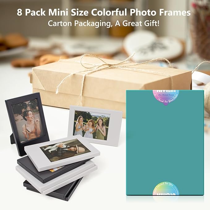 HIYQIN 8 Pack 2x3 Mini Photo Frames for for Fuji Instax Mini 3 inch Picture/Polaroid 3-Inch Films - for Desktop Display Small Wallet Size Picture frame with Clear Protective Covers - Black & Grey